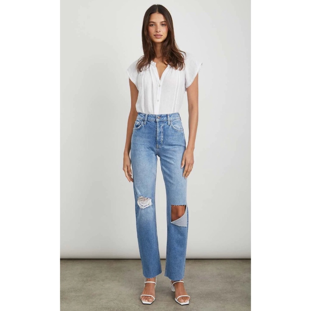 Rails High Rise Straight Topanga Distressed Blue Denim Jeans - 32